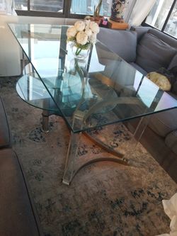 lucite, glass  steel - vintage floating glass table, unique