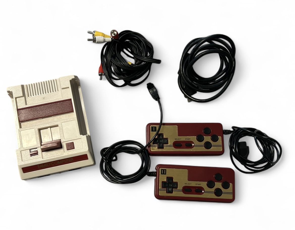 Nintendo Famicom Console w/ Two Controllers & Cables 1983 - Tested & Working