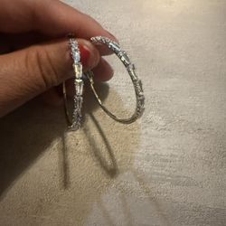 Gorgeous Hoop Earrings Women 925 Silver Plated Jewelry White glass Simulated