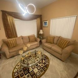 LIVING ROOM SET BROWN BEIGE