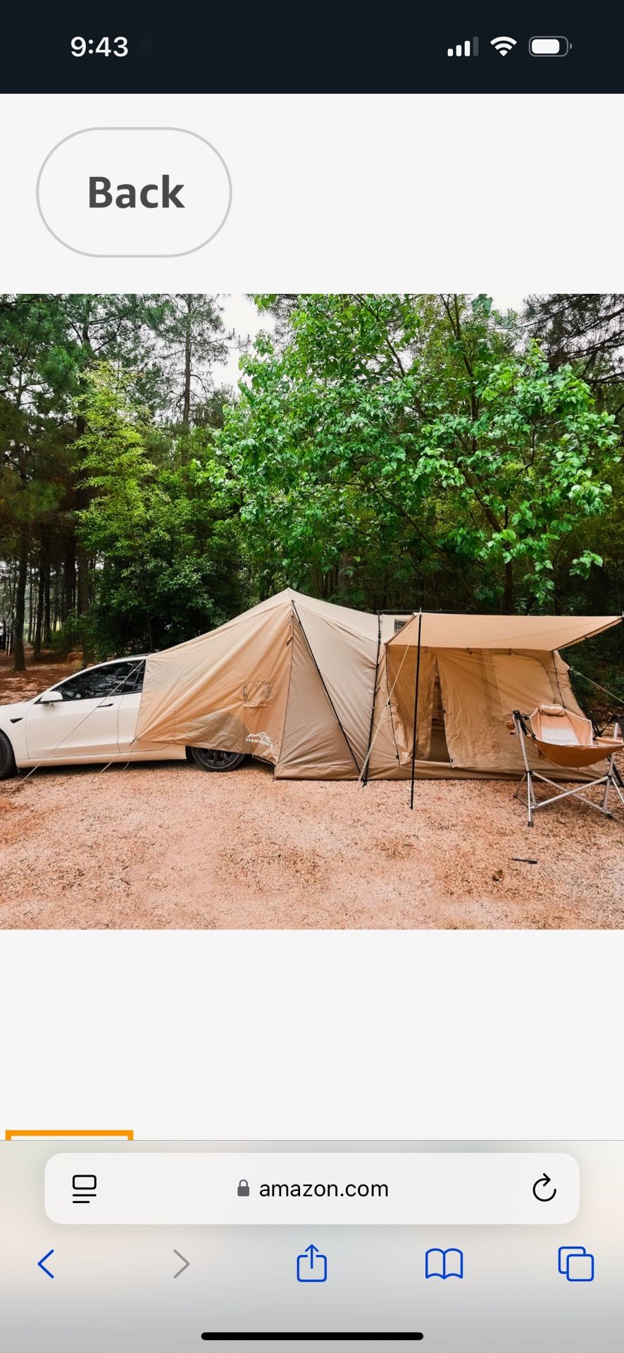 ACtent for Tesla Model 3&Y, Pop-Up SUV Tent w. Awning for Car Camping, Connects to Tesla Tailgate for Air-Conditioning, Sleeps 6 Adults, 10'x8.2' - De