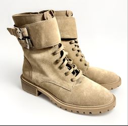 Vince Camuto Womens Fawdry Suede Buckle Combat Lace-up Boots Shoes 