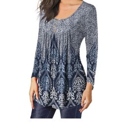 Women's Navy and White Long Sleeves Blouse Size Large