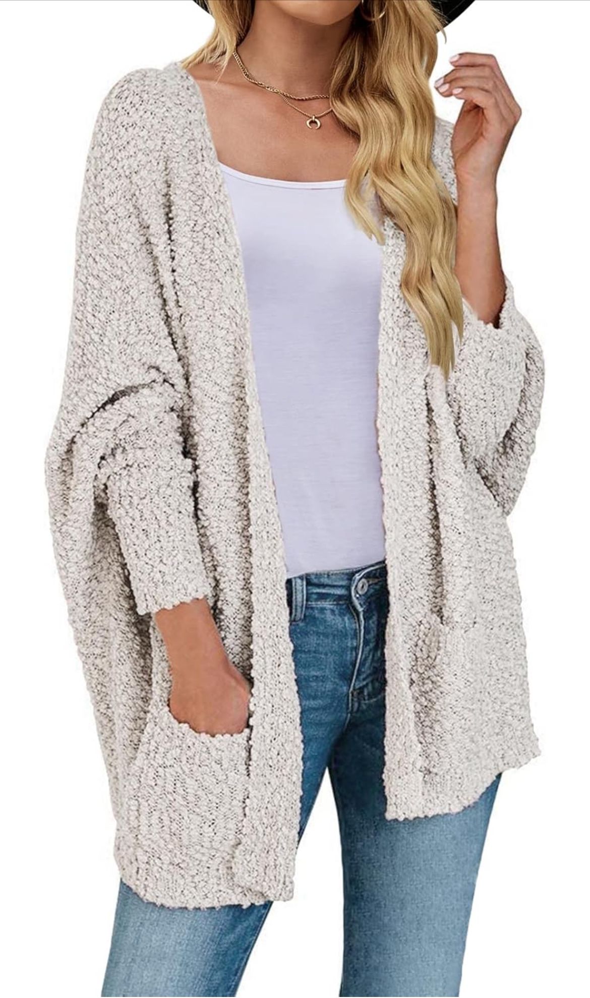 ZESICA Women's Fall Winter Popcorn Long Sleeve Open Front Chunky Knit Oversized Cardigan Sweater Coat