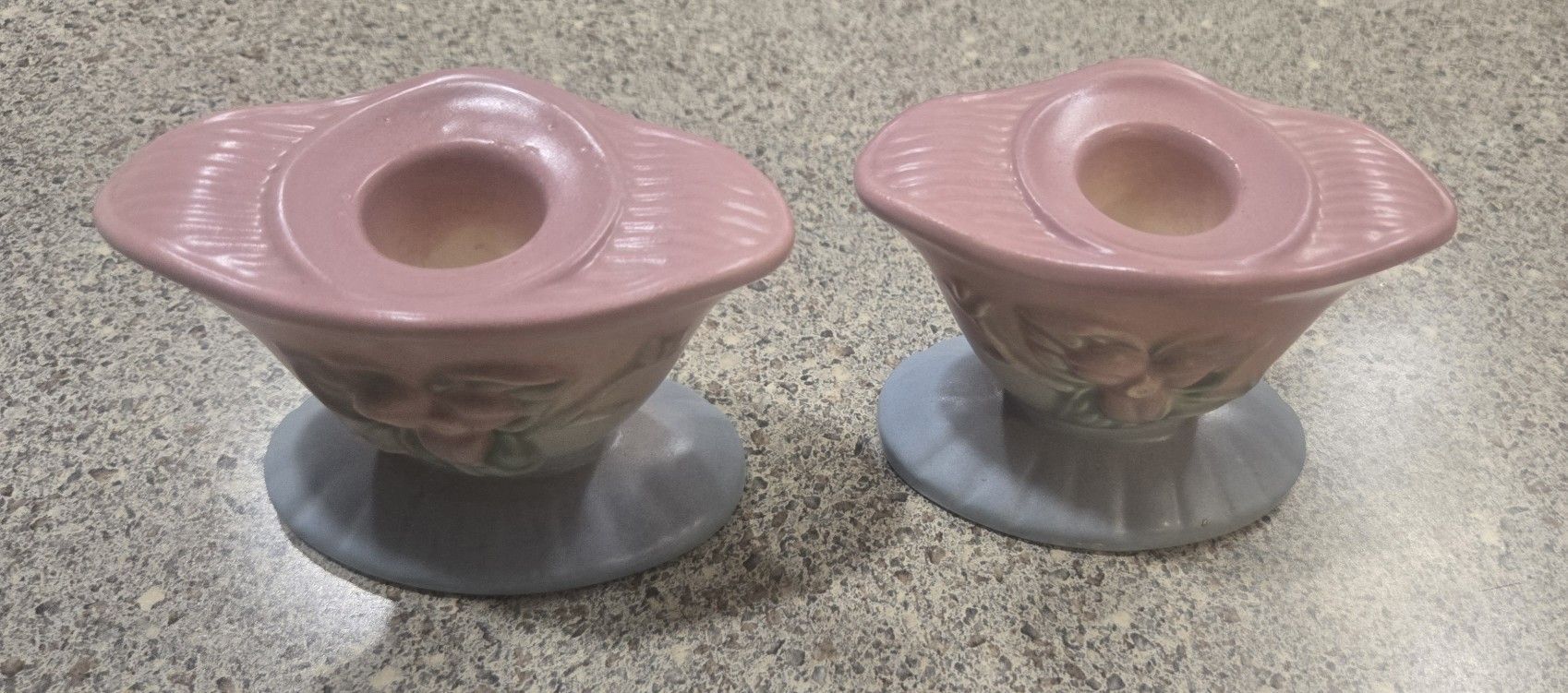Hull Art Pottery Pink & Blue Wildflower pattern Candle stick Holders