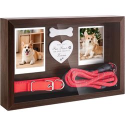 Dog Memorial Gifts for Loss of Dog, Pet Memorial Dog Picture Frame 13" Wooden Shadow Box Display with Collar & Leasd Holder, Sympathy Gift for Loss of