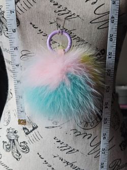 Lot D, 4 Color Genuine Fur Pom Pom Keychain + FREEBIE