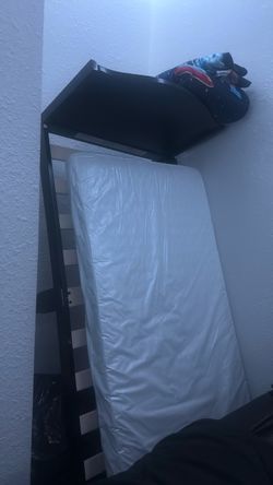 Wooden Toddler Bed in Black with mattress and bed sheets set