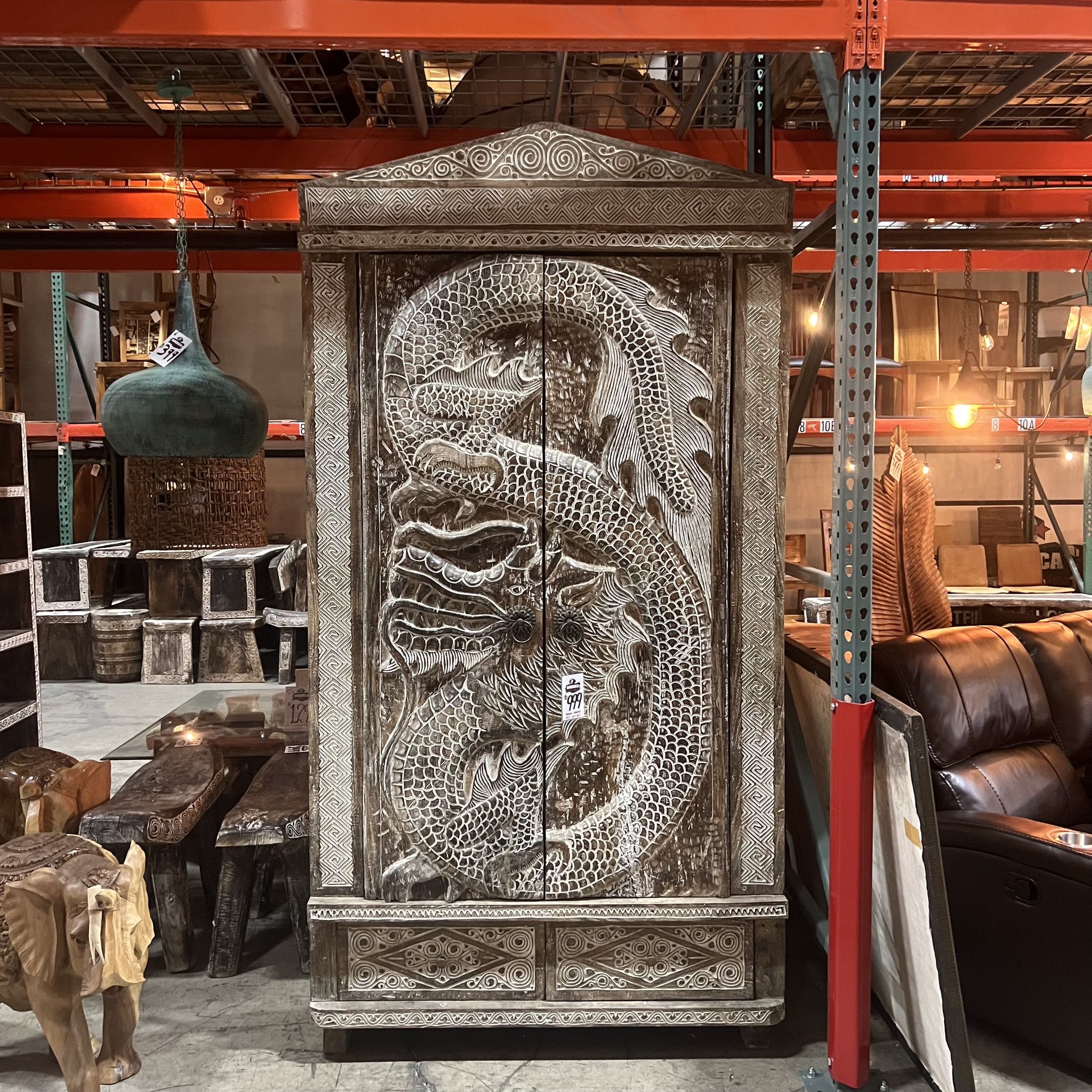 Solid Wood Carved Dragon Cabinet 