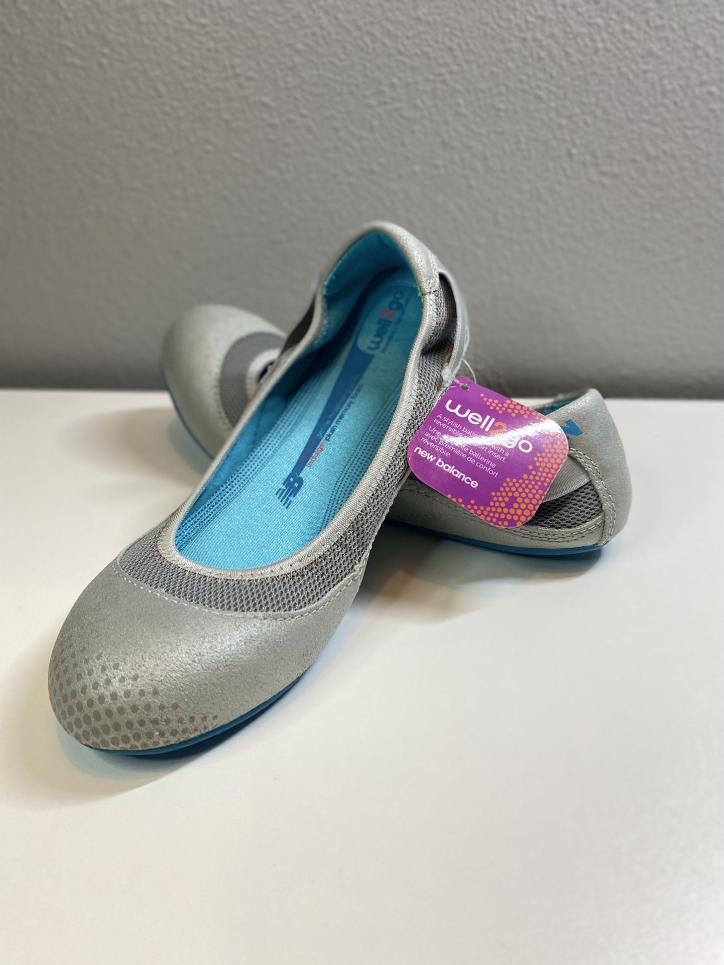NEW BALANCE WOMENS WELL 2 GO SLIP-ON GRAY BALLET FLATS SZ 6 1/2 NEW