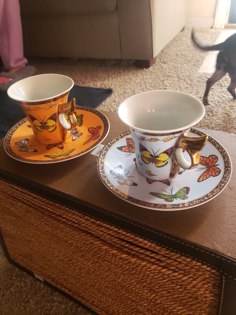 Classic China Coffee & Tea Butterfly Orange Demitasse Cup & Saucer Set

