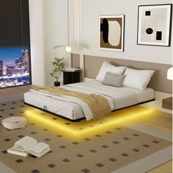 Full Size Floating Bed Frame with Smart LED Lights, Metal Platform Bed 8 Inch Modern Heavy Duty Platform Floating Bed, RGB Color Changing Lights, Easy