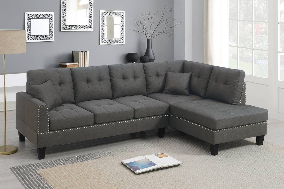 New! 2PC Dark Coffee Fabric Upholstered Sectional Sofa and Chaise