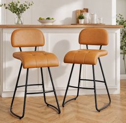 Bar Stools Set of 2 Counter Height 30” Upholstered Brown with Back
