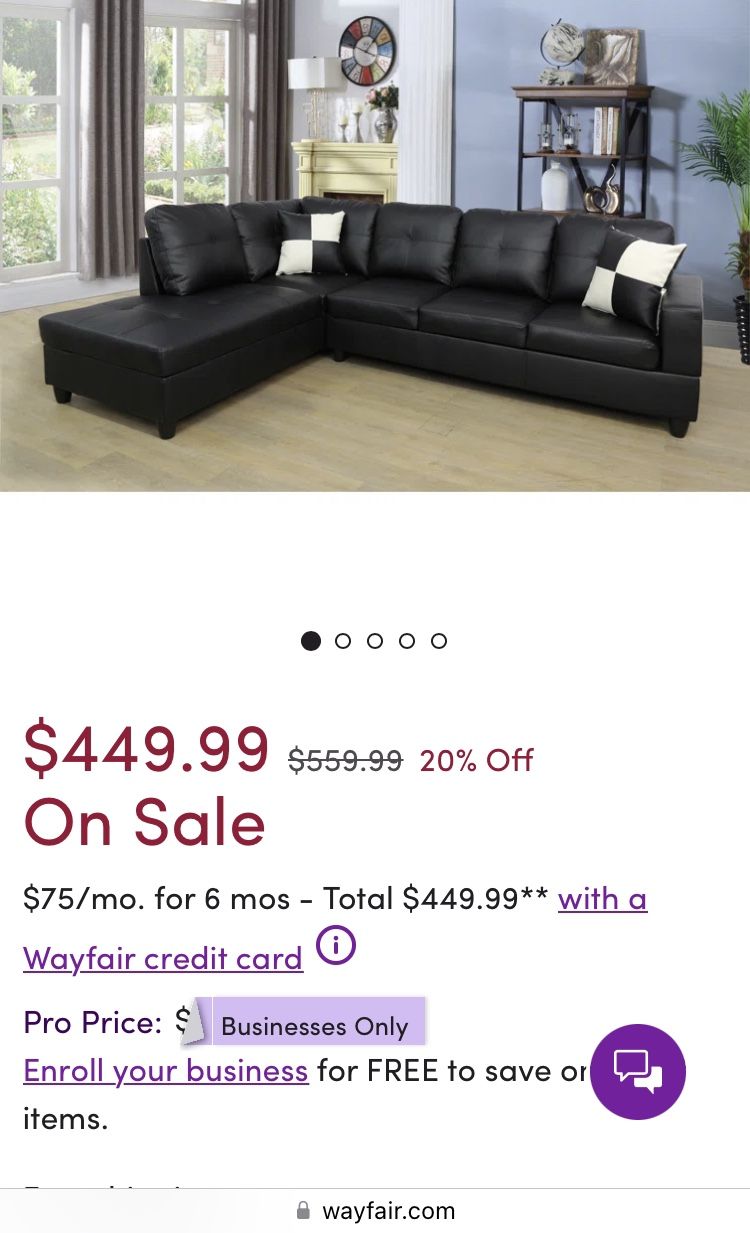 Black L-shape Sofa Set Cover 3 Seats With Ottoman