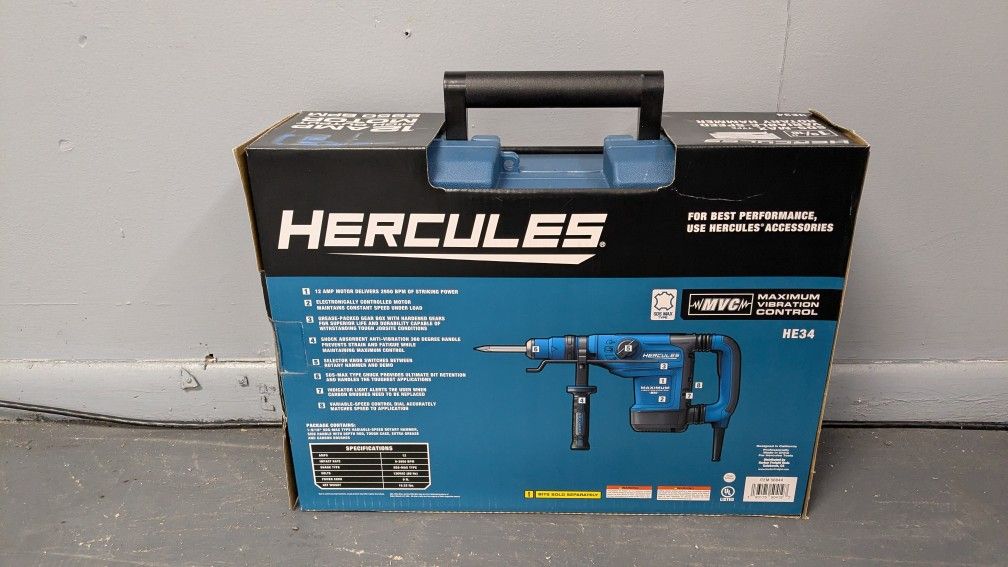 Hercules (HE 34) 12 Amp, 1-9/16 in. SDS-MAX Type Variable Speed Rotary Hammer With Maximum Vibration Control