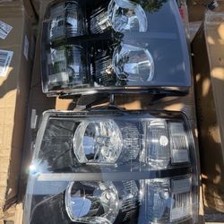 07-13 Chevy Silverado 1500/ 07-14 2500HD & 3500HD Headlights Black Housing Clear Corners Luces 
