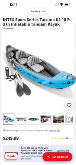 INTEX Sport Series Tacoma K2 10 Ft 3 In Inflatable Tandem Kayak