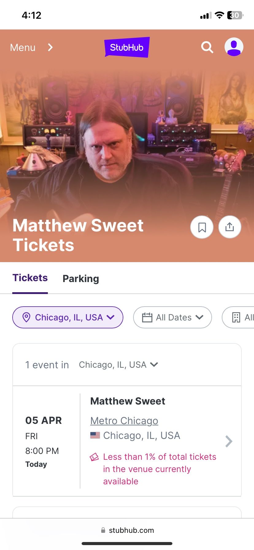 Mathew Sweet Concert Ticket Tonight 4/5 Metro