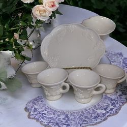 Vintage Anchor Hocking Milk Glass Luncheon  Plates & Cups