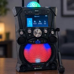 Karaoke Bluetooth CD Player Speaker Rechargeable System, AM/FM Radio, LED Light Screen w/ Microphone
