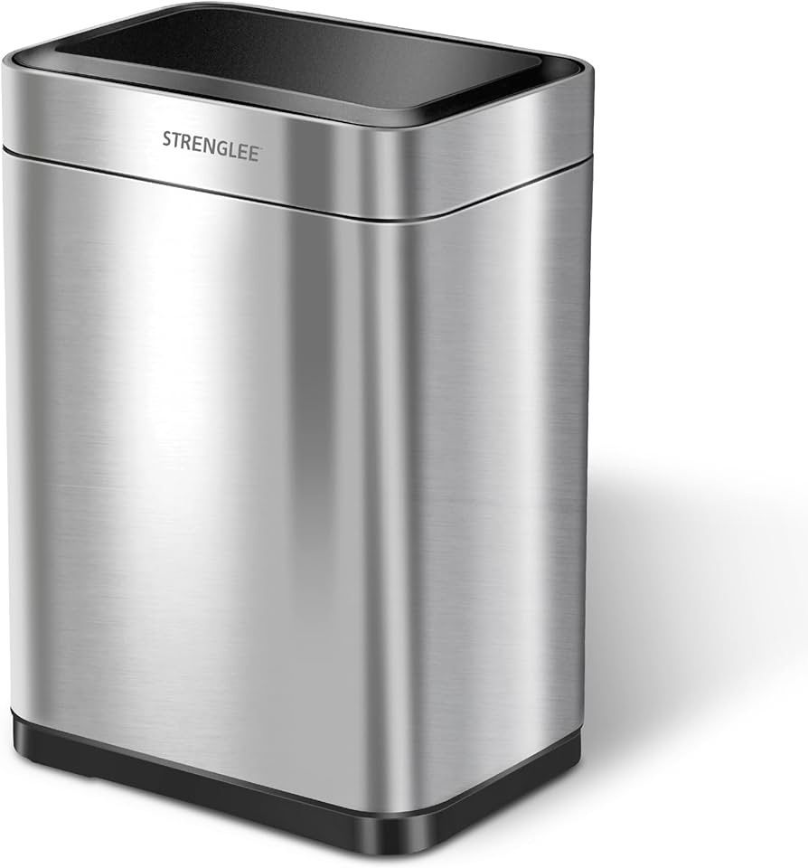 STRENGLEE 16 Gallon Stainless Steel Trash Can Kitchen Large with Lid Vibration Automatic Sensor Large Kitchen Garbage Can Touchless Automatic Trash Ca