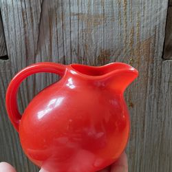 Vintage Red Ball Shaped Small Plastic Watering Pitcher 50s Style 