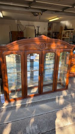 Large Wood and Glass Curio China Display Cabinet