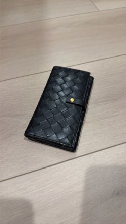 Authentic Bottega Veneta Intrecciato Nappa Leather Flap Long Wallet - Black