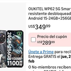 OUKITEL WP62 5G Rugged Unlocked Smartphone Android 15-24GB+256GB/2TB Rugged Cell Phone, 6.6-inch FHD+ Display, 108MP Rear Camera, 11000mAh (33W) Batte