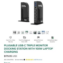 Plugable USB-C Triple Monitor Docking Station with 100W Laptop Charging used