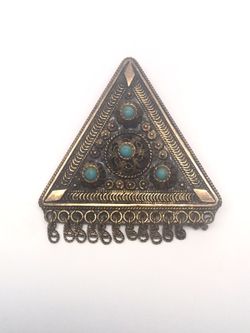 Vintage ISRAEL Sterling Silver Turquoise Pendant