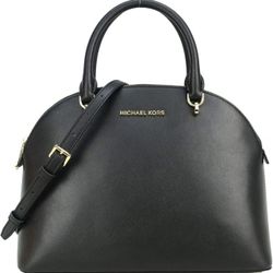 Michael Kors Emmy Large Dome Leather Satchel Shoulder Bag Black