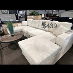 ✅$439 No Tax U Shape Sectional Sofa Ivory Corduroy 