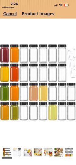 30 Pack 2 oz Glass Shot Bottles w/ Black Lids & 30 Labels - Small Clear Jar for Ginger, Wellness Shot, Juice, Sample, Whiskey - Travel Essentials Mini