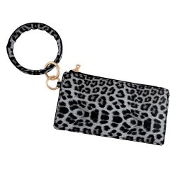 NWT PU Leather Leopard Print Wallet Key Ring Bangle Wristlet Purse Bag Women's Handbag  Clutch 