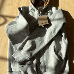 Burberry Grey Zip Up Checkered Hoodie