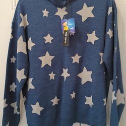 Coraline Blue Star Turtleneck Swetaer Size Medium New with Tags