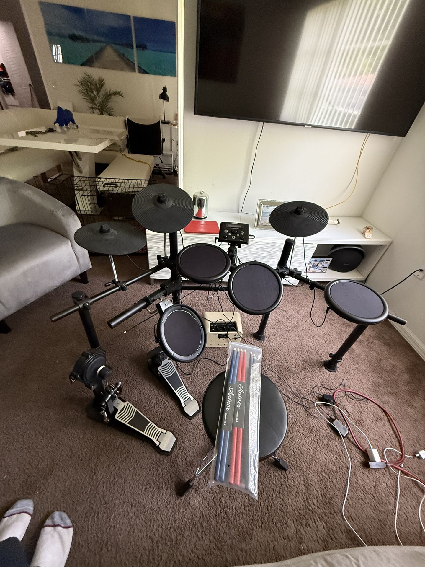 Electric Drum Set, 8 Piece All Mesh Electronic Drum Kit with Dual Zone Pad/Cymbals
