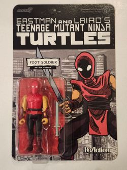 UNPUNCHED CARD. SUPER 7 REACTION FIGURES. IDW COMICS. EASTMAN AND LAIRDS. TEENAGE MUTANT NINJA TURTLES. FOOT SOLDIER 3.75 " ACTION FIGURE.