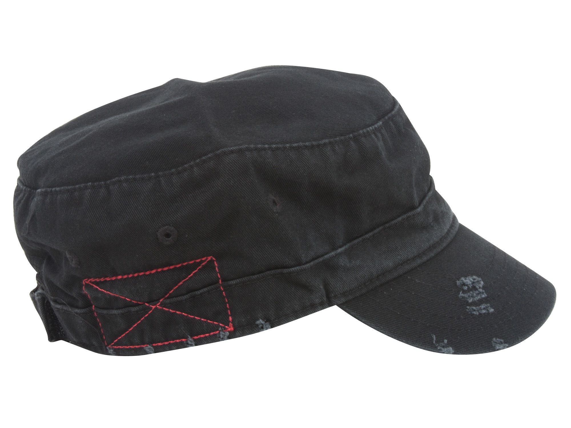 Distressed Washed Cadet Army Cap- Black