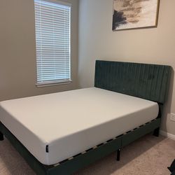 Queen bed frame, mattress and art