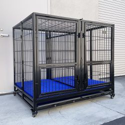New $230 X-Large 49” Heavy Duty Folding Dog Cage 49x38x43” Double-Door Kennel w/ Divider 