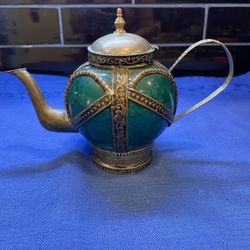 Antique Emerald Green Ceramic Moroccan Teapot 