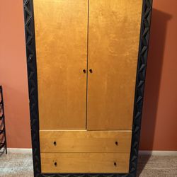 Wooden Armoire with Black Trim & 2 Drawer Dresser Set