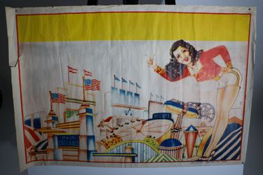Original Vintage 1940s Carnival Poster Pinup Girl Globe Poster Chicago 41x27