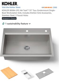 NEW Kohler Task™ 33” Stainless Steel Workstation Kitchen Sink w/ Accessories
