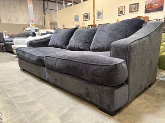 Charcoal Grey Chenille Sofa with Sloped Arms