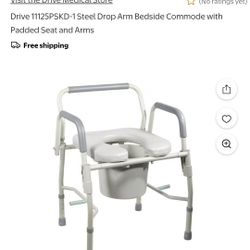 Steel Drop Arm Commode W/ Padded Seat