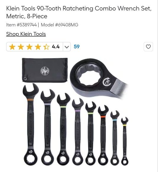 Klein Tools 90 Tooth Ratcheting Combo Wrench Set